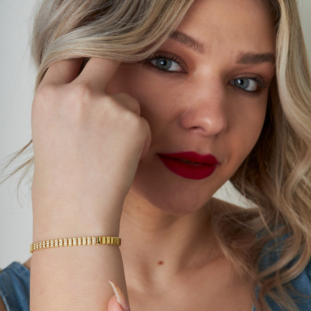 Strip Bracelet with Stone in the Middle - 925 SILVER