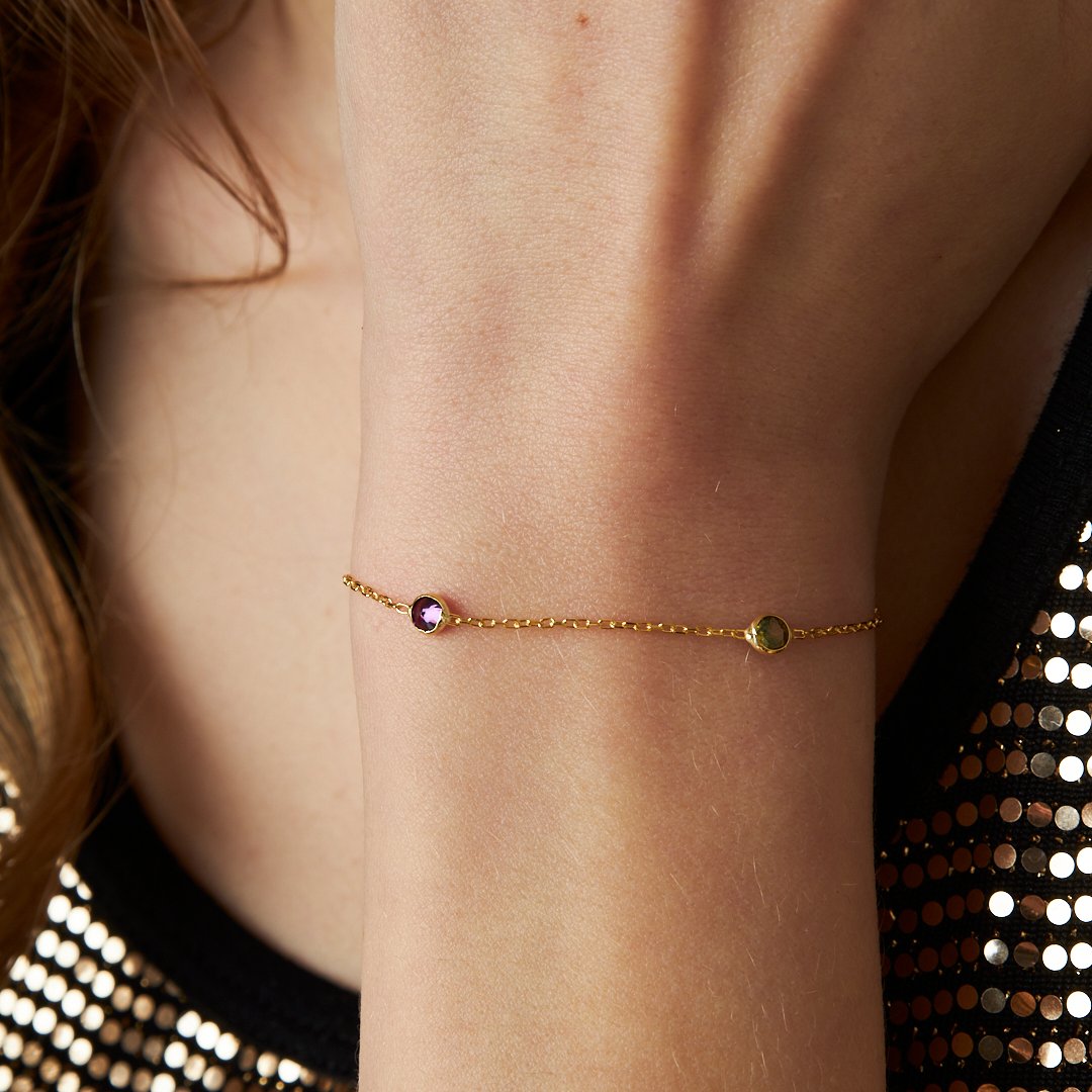 Three Stone Colorful Chain Bracelet - 925 SILVER