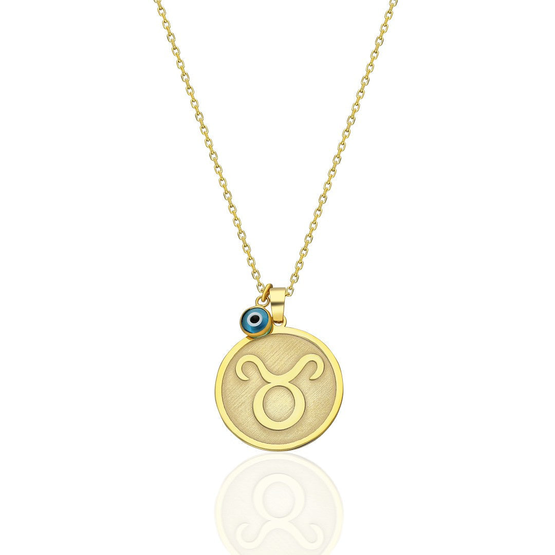 Evil Eye Round Taurus Necklace - 925 SILVER