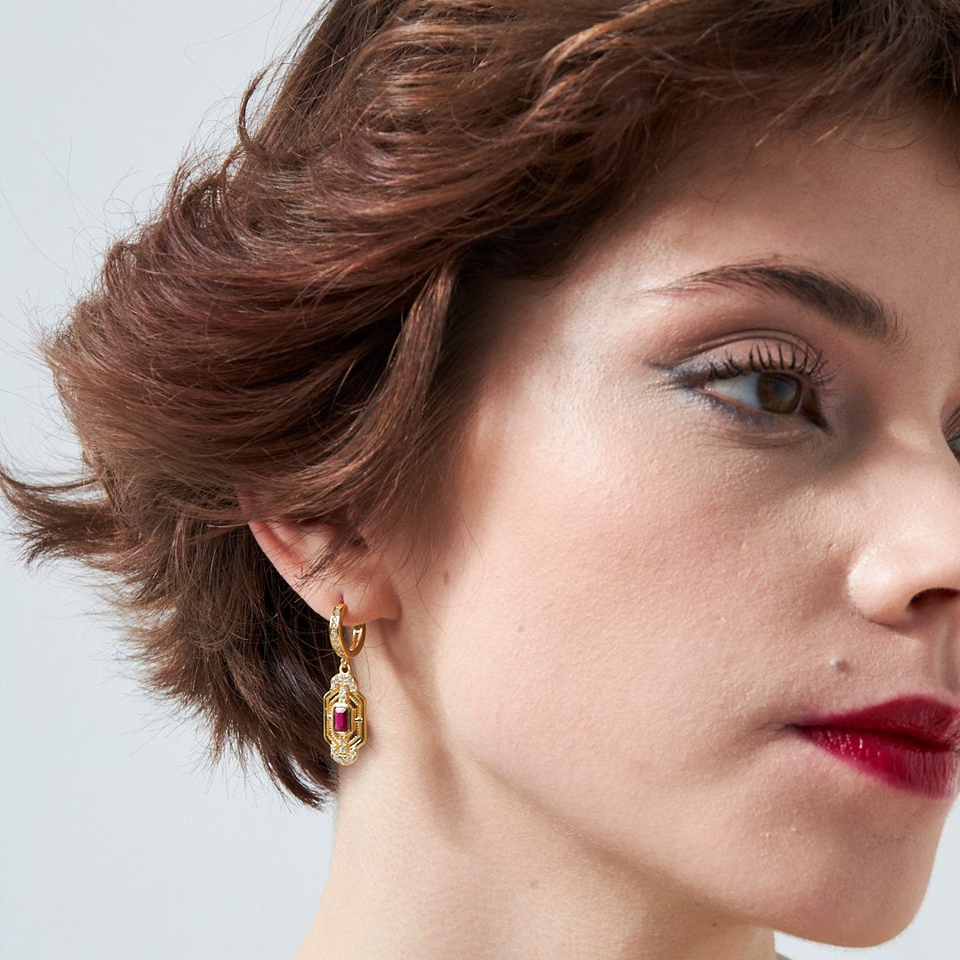 Colorful Baguette Stone Earrings - 925 SILVER