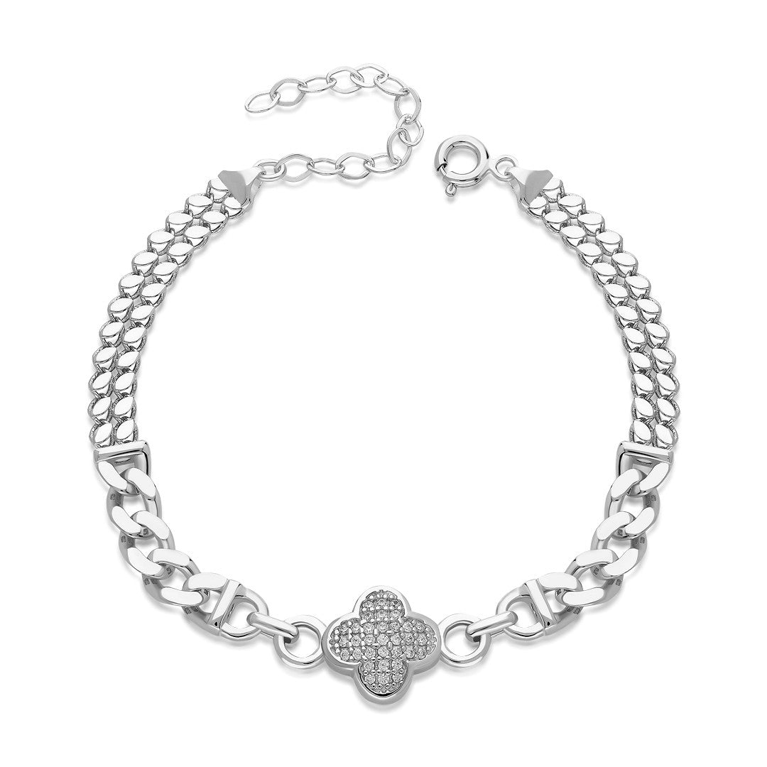 Two Chain Stone Clover Bracelet - 925 SILVER