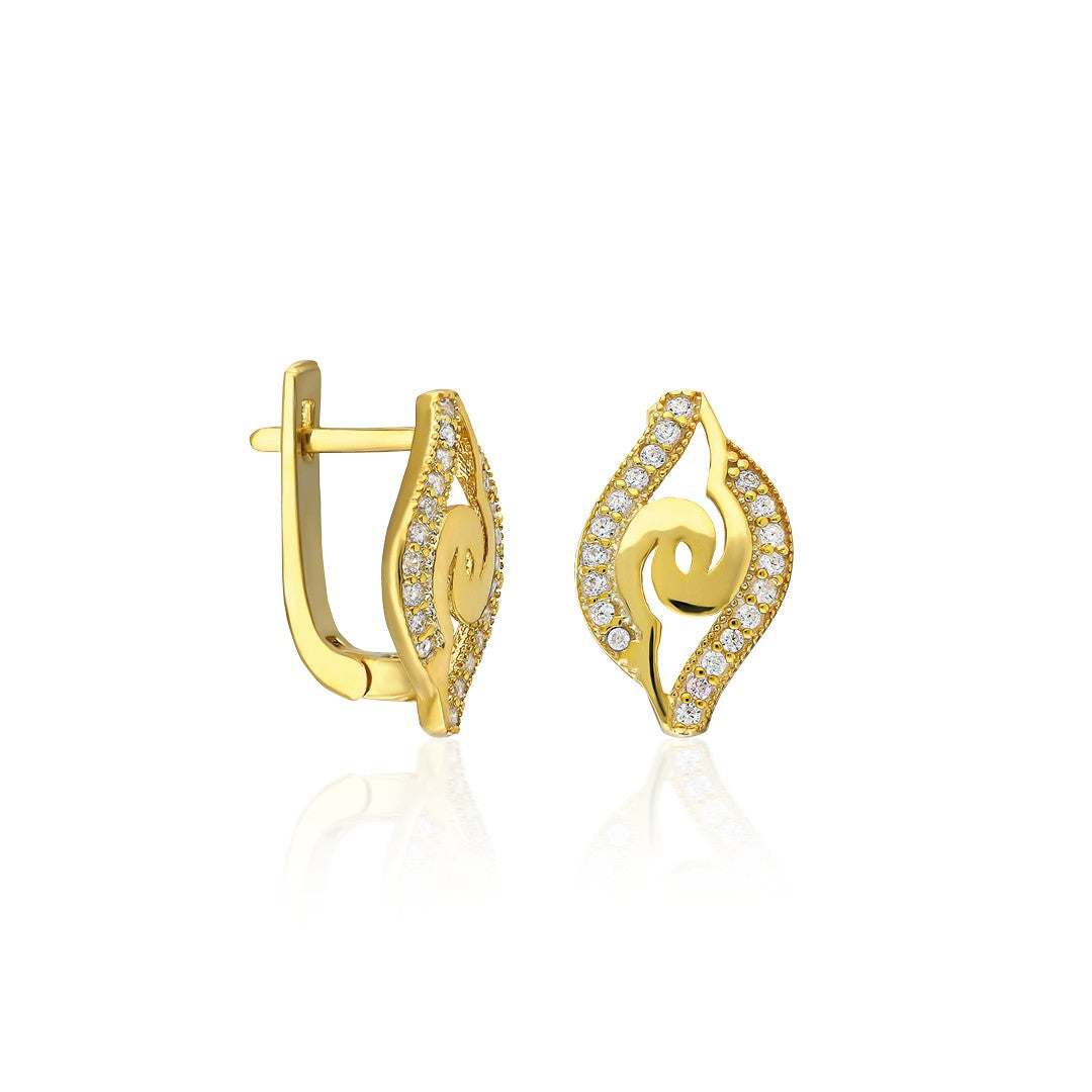 Wave Detailed Stone Earrings - 925 SILVER