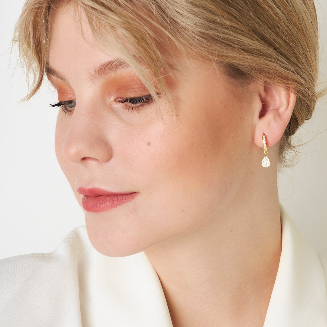 Stone Dangle Water Drop Earrings - 925 SILVER