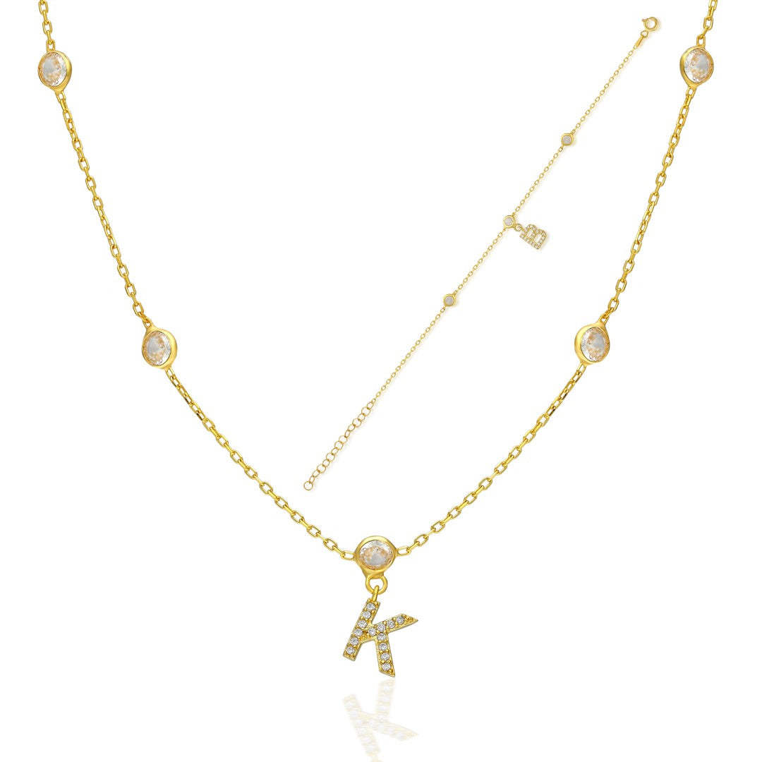 Shiny Stone Necklace Decorated with Letters - 925 SILVER