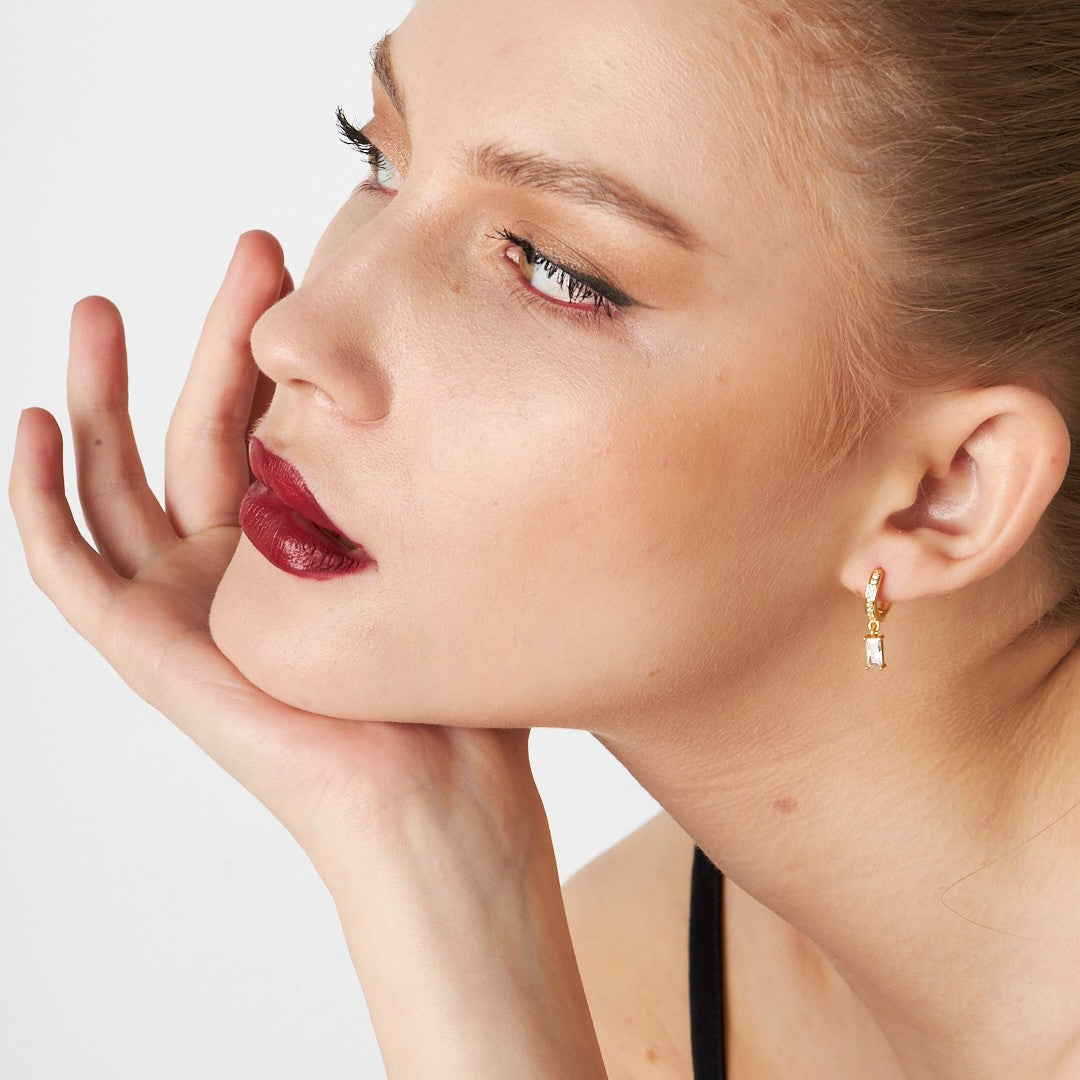 Rectangular Baguette Earrings - 925 Silver