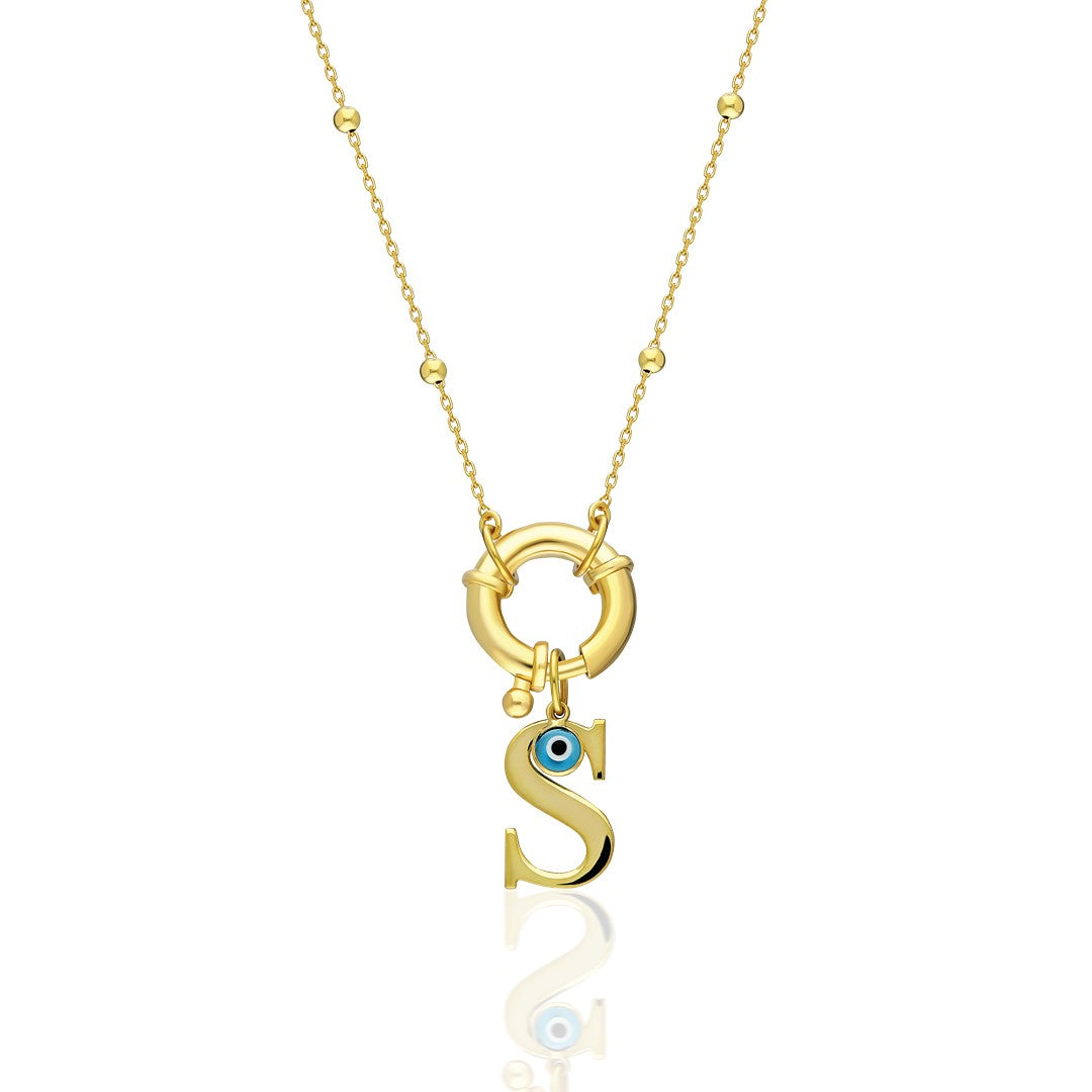 Evil Eye Signed Lock Necklace - 925 SILVER