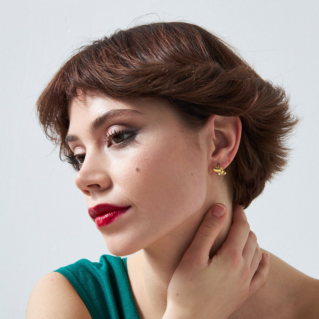 Minimal Double Stone Heart Earrings - 925 SILVER