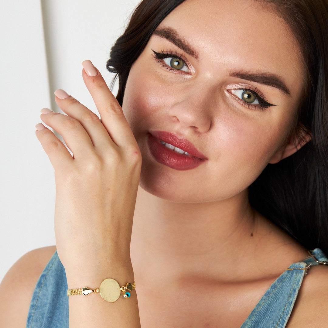 Evil Eye Bead Quarter Ball Chain Bracelet - 925 SILVER