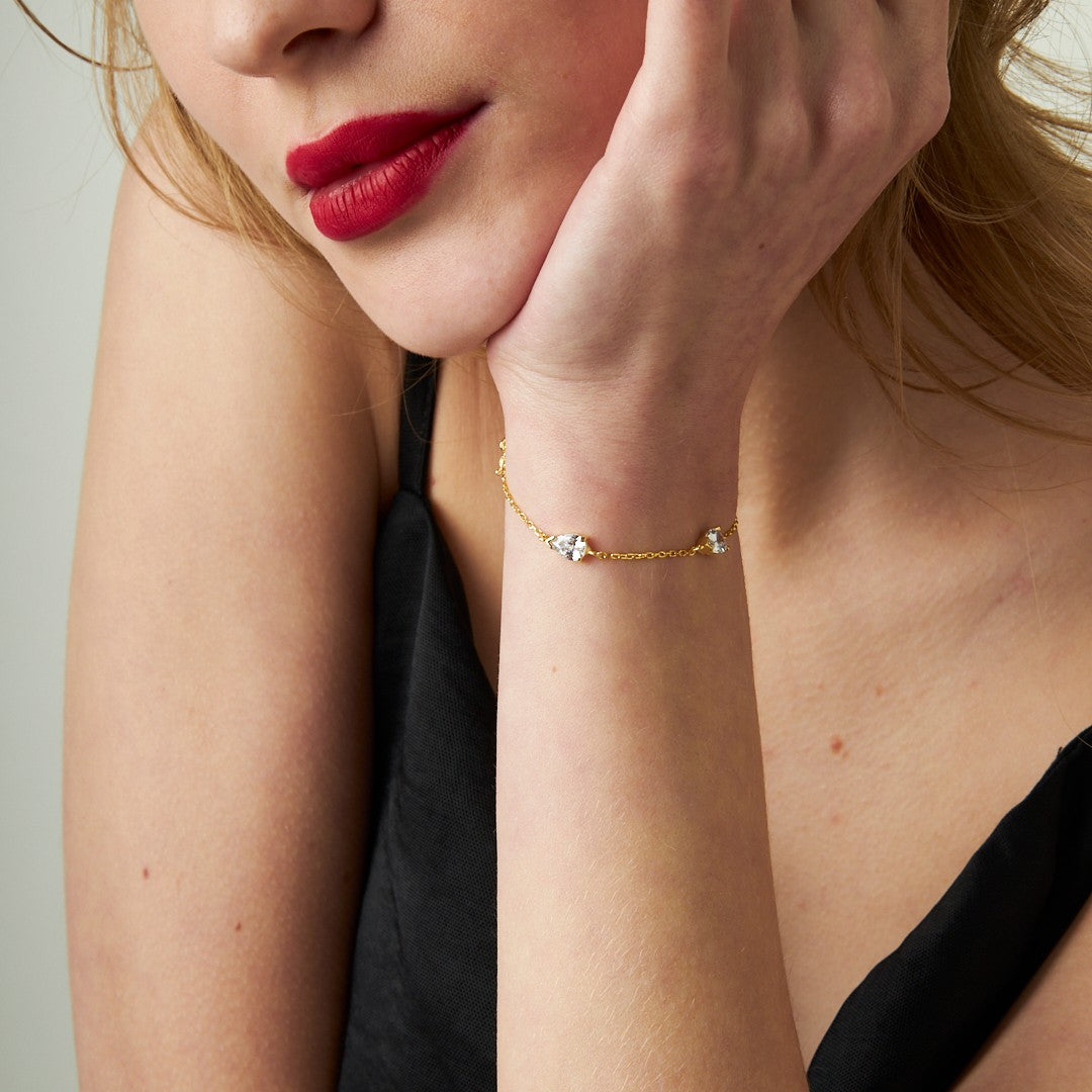 Three Stone Teardrop Bracelet - 925 SILVER
