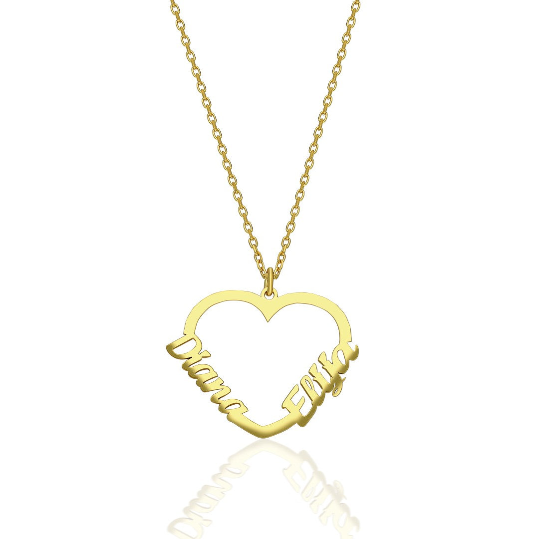 Two Name Heart Necklace - 925 SILVER