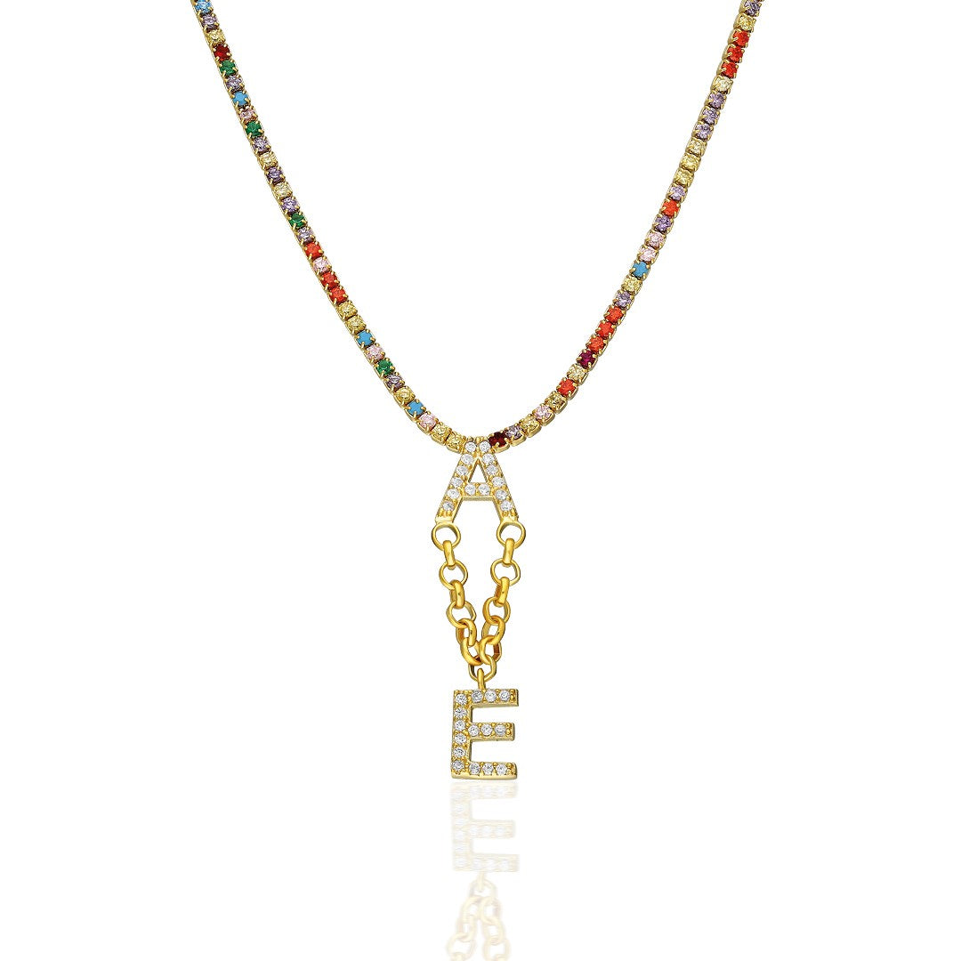 Two Letter Colorful Waterway Necklace - 925 SILVER