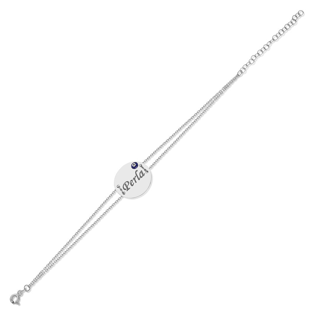 Evil Eye Plate Name Bracelet - 925 Silver
