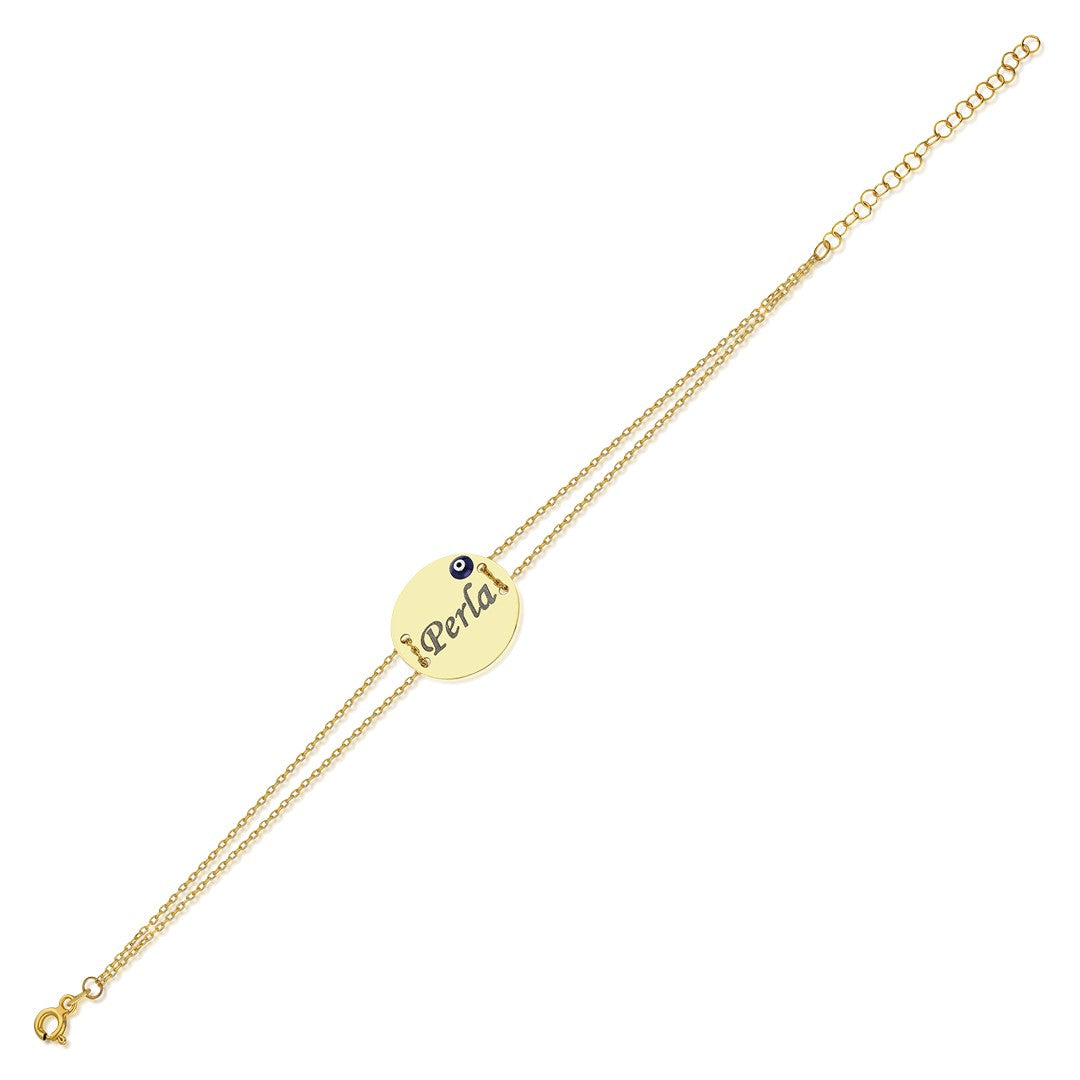 Evil Eye Plate Name Bracelet - 925 Silver