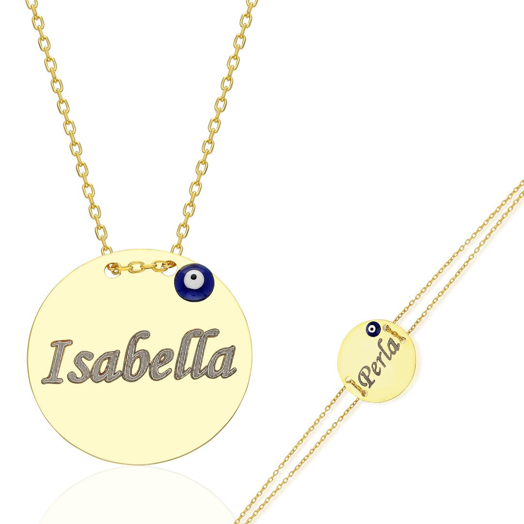 PLATTEN NAMENS SET MIT NAZAR | 925 SILBER