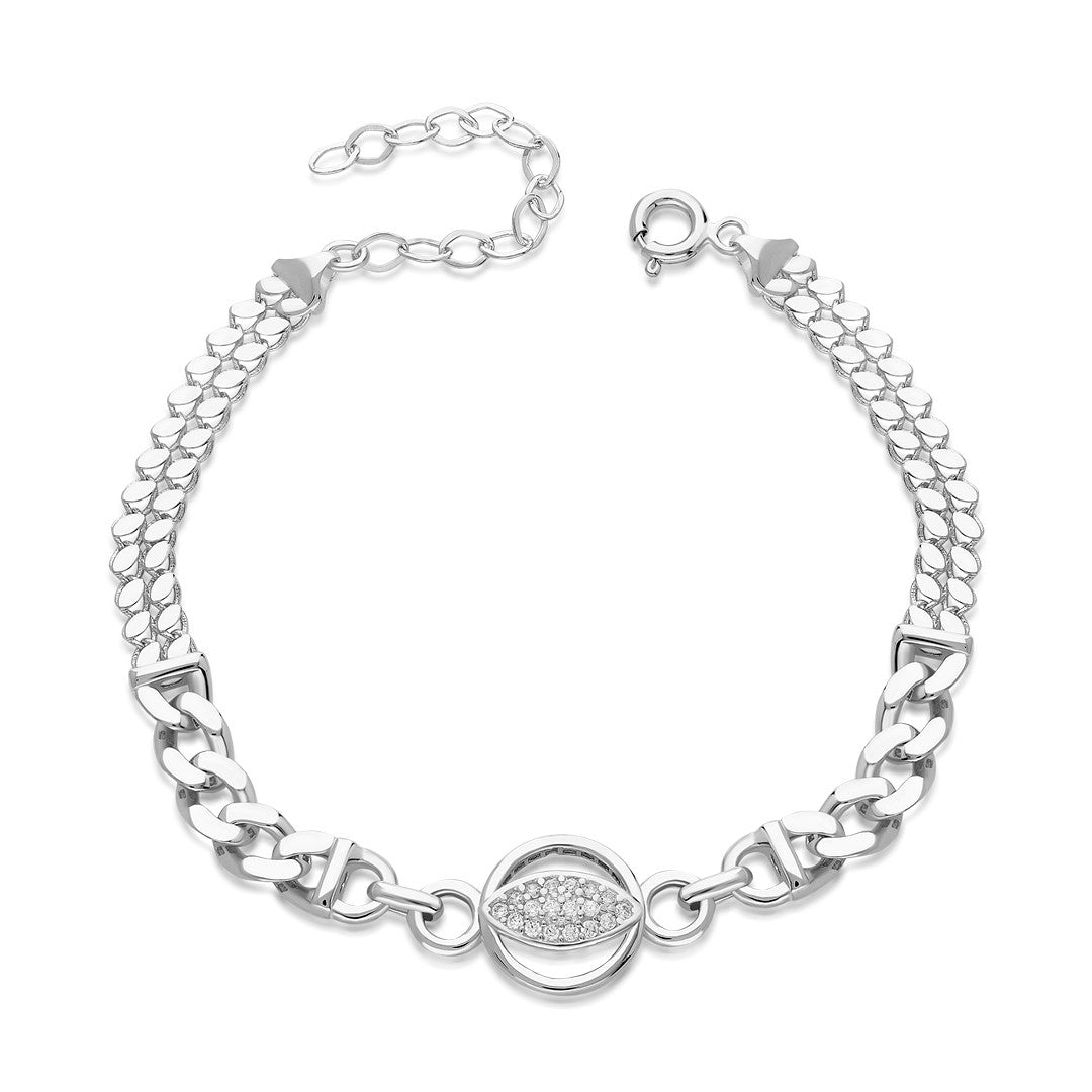 Oval Gourmet Chain Bracelet with Stones - 925 SILVER