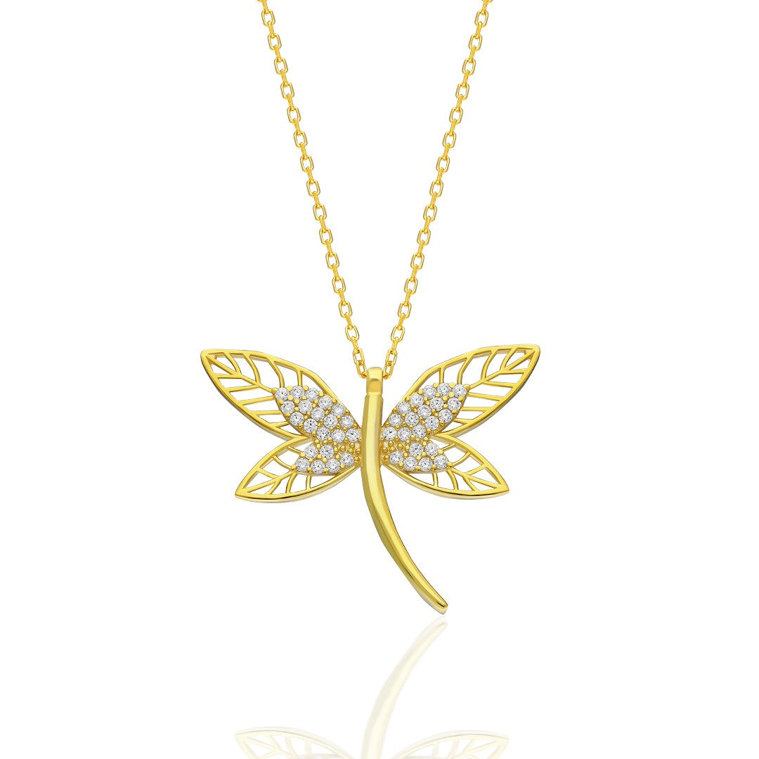 Stone Dragonfly Necklace - 925 SILVER