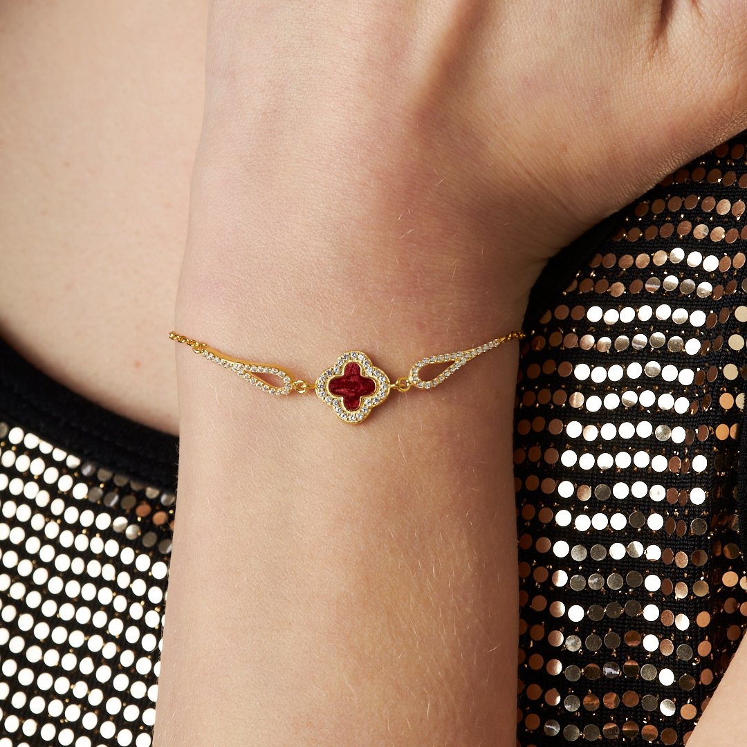 Red Clover Stone Bracelet - 925 SILVER