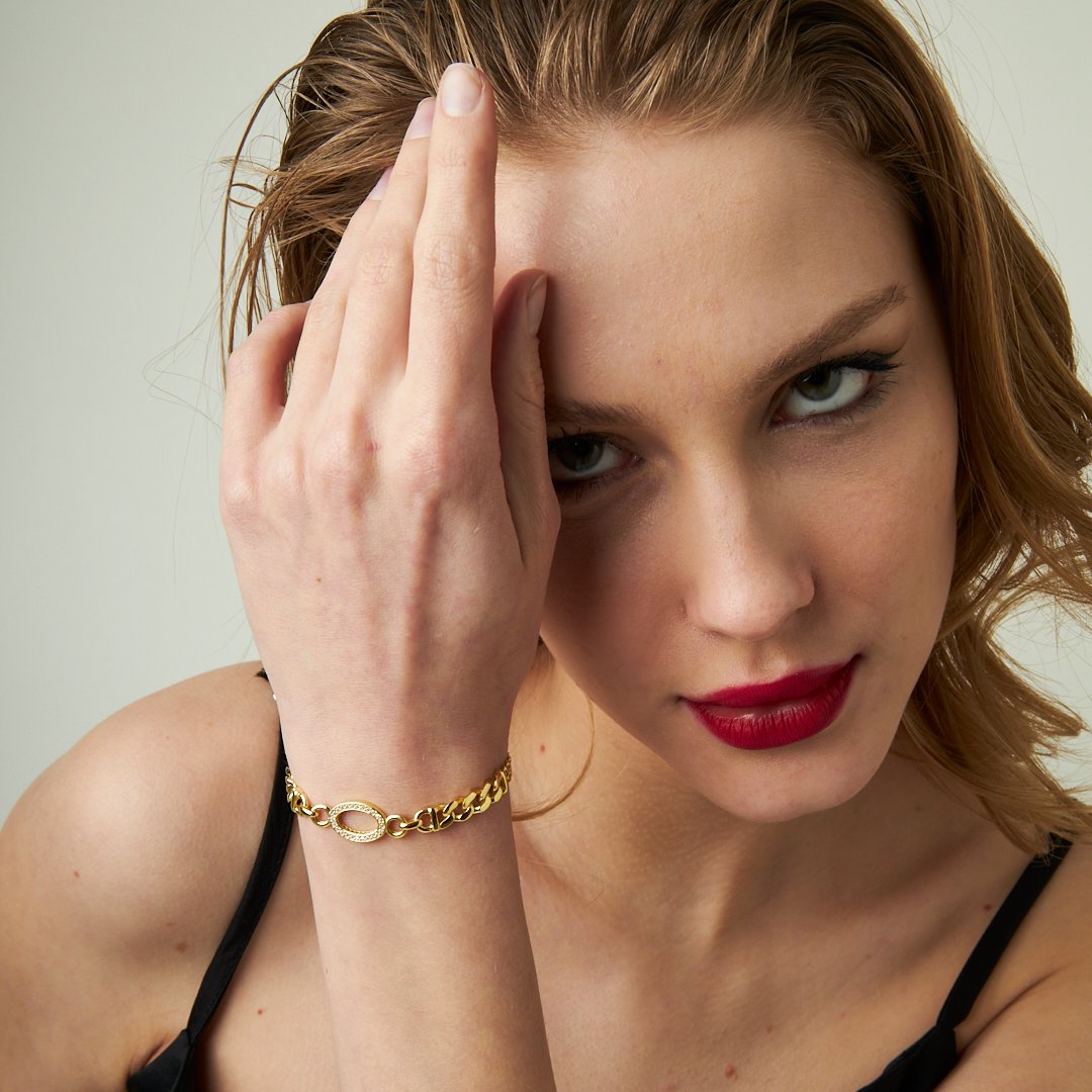 Oval Stone Sequin Gourmet Bracelet - 925 SILVER