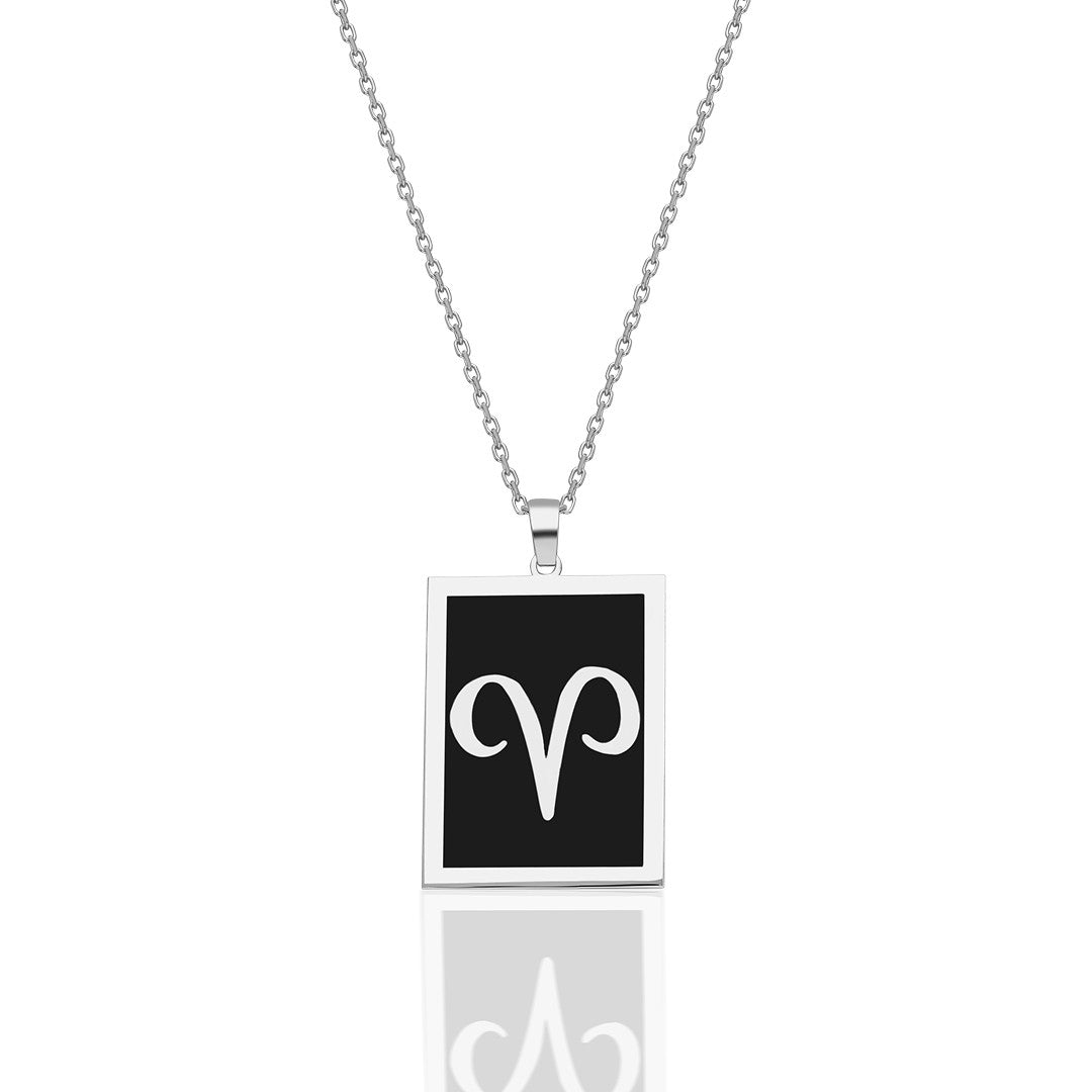 Black Rectangular Aries Necklace - 925 SILVER