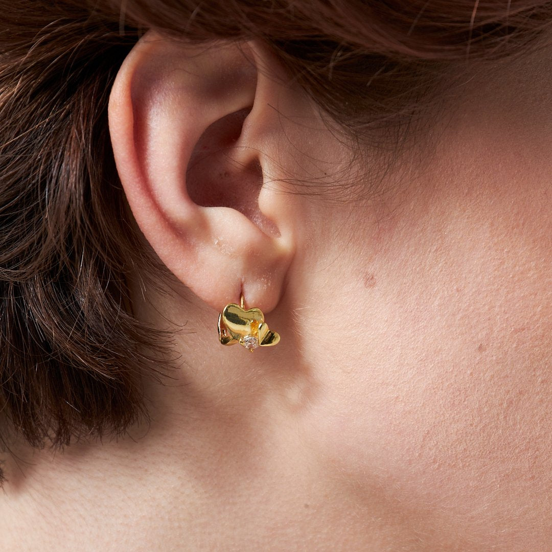 Minimal Double Stone Heart Earrings - 925 SILVER