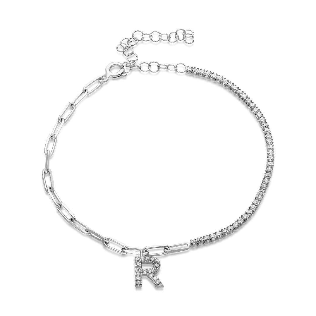 Stone and Letter Waterways Chain Bracelet - 925 SILVER