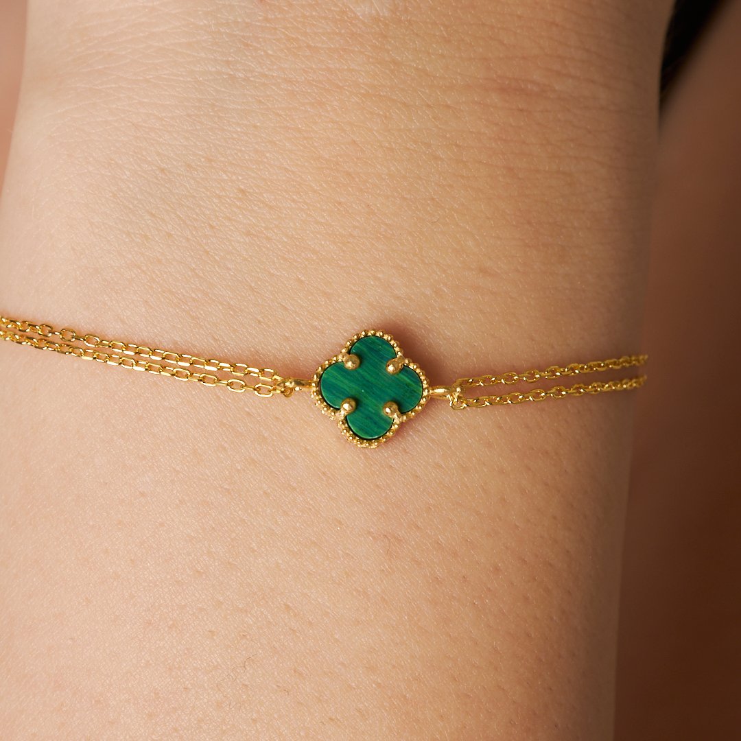 Green Stone Clover Leaf Bracelet - 925 SILVER