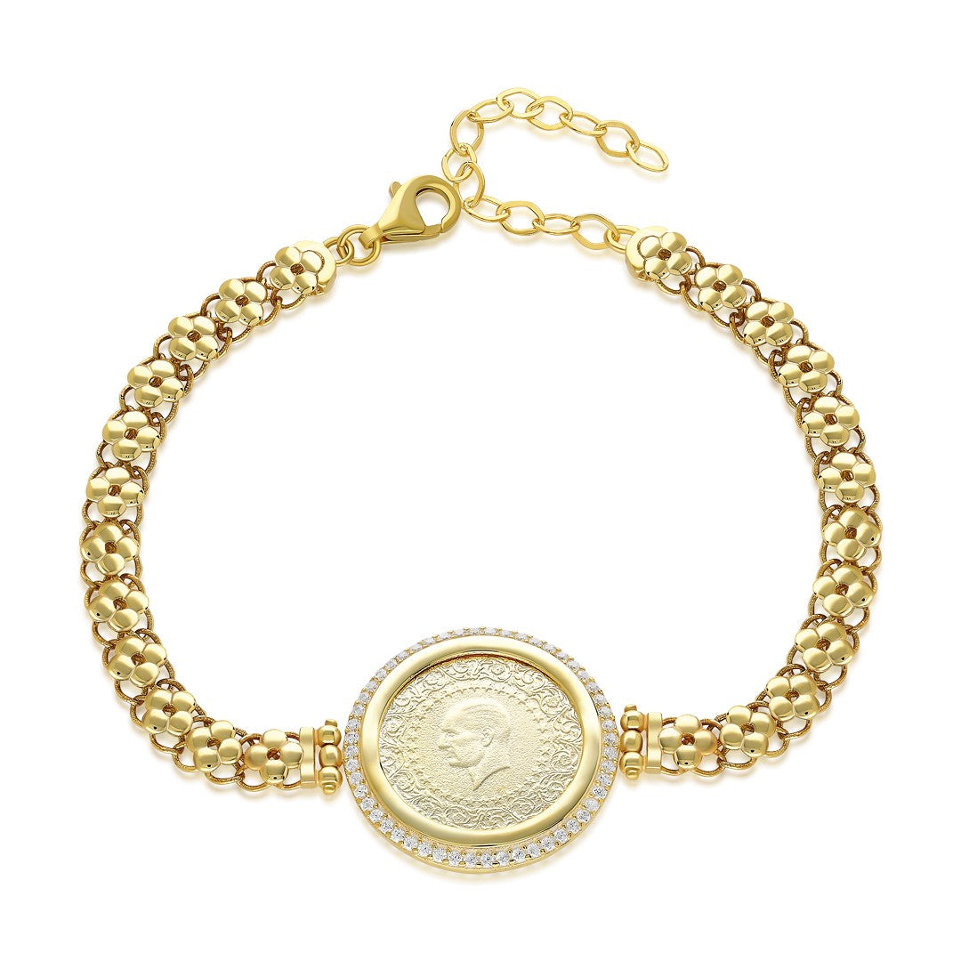 Stone Framed Four Leaf Clover Chain Bracelet - 925 SILVER