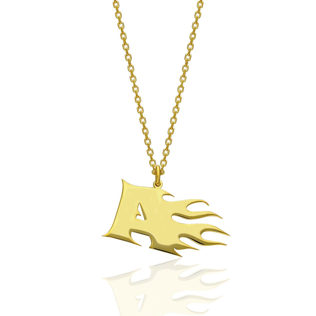 Flame Letter Necklace - 925 Silver