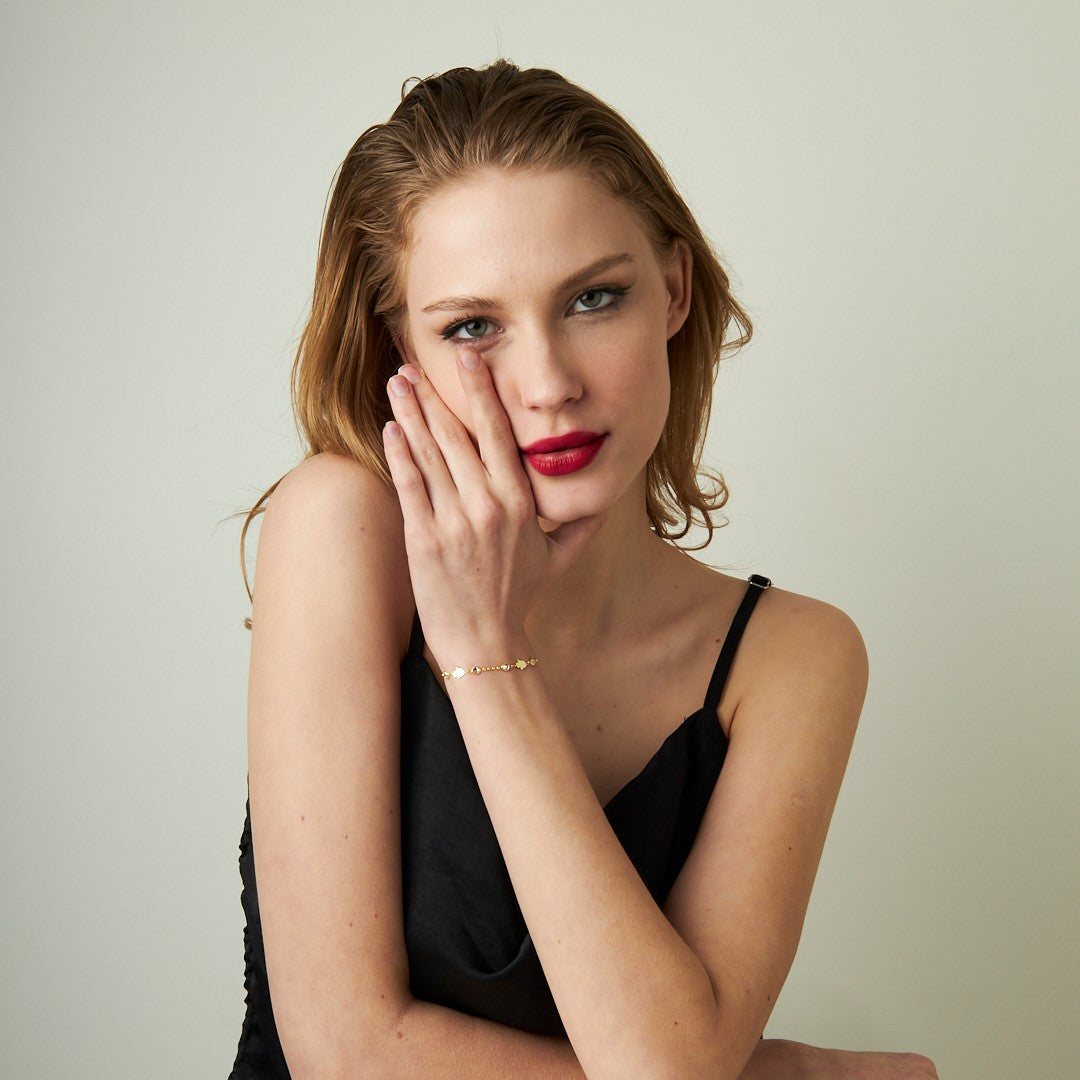 Fatma Hand Bracelet with Plain Stone - 925 SILVER