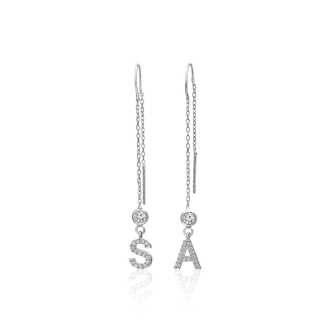 Zircon Stone Dangle Letter Earrings - 925 SILVER