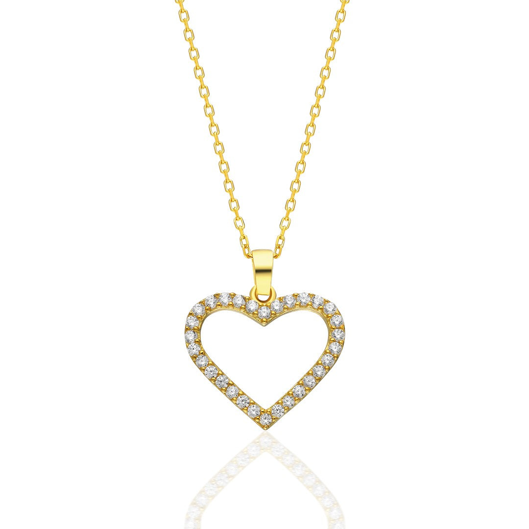 Hollow Heart Necklace with Stones - 925 Silver