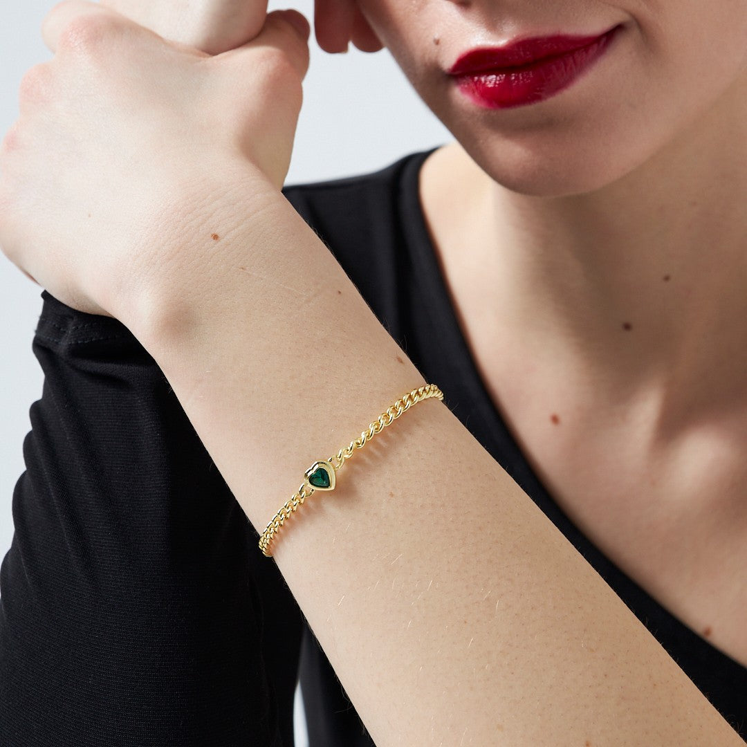 Zircon Heart Detailed Chain Bracelet - 925 SILVER