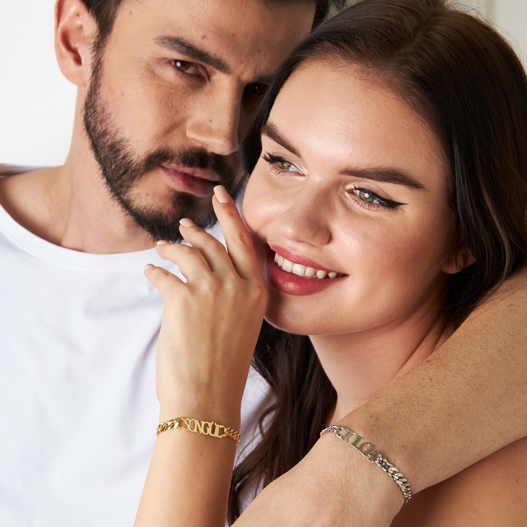 Cuban Chain Name Bracelet Set - 925 SILVER