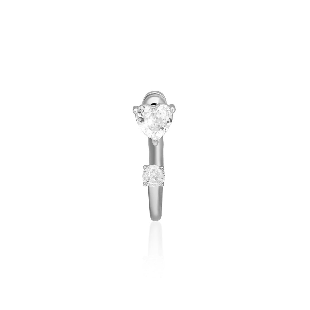 Minimal Half Earring with Heart Stone - 925 SILVER
