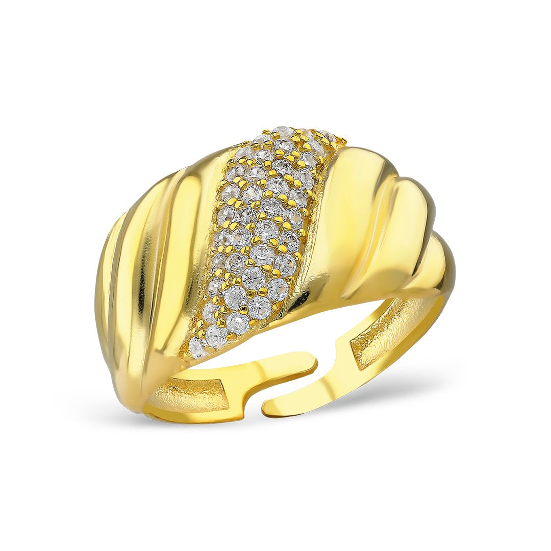 Curved Design and Stone Ring - 925 SILVER