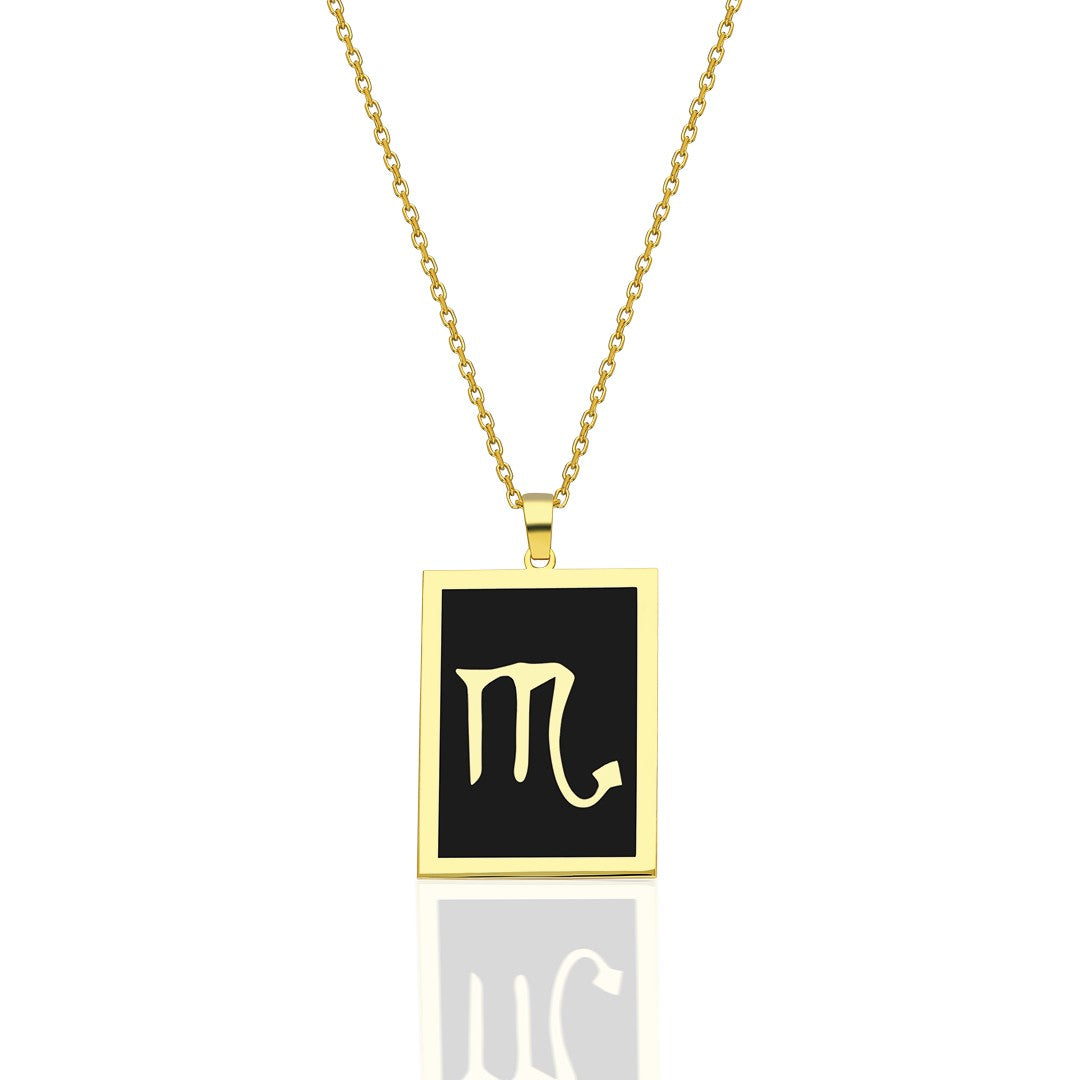 Black Rectangle Scorpio Zodiac Necklace - 925 SILVER