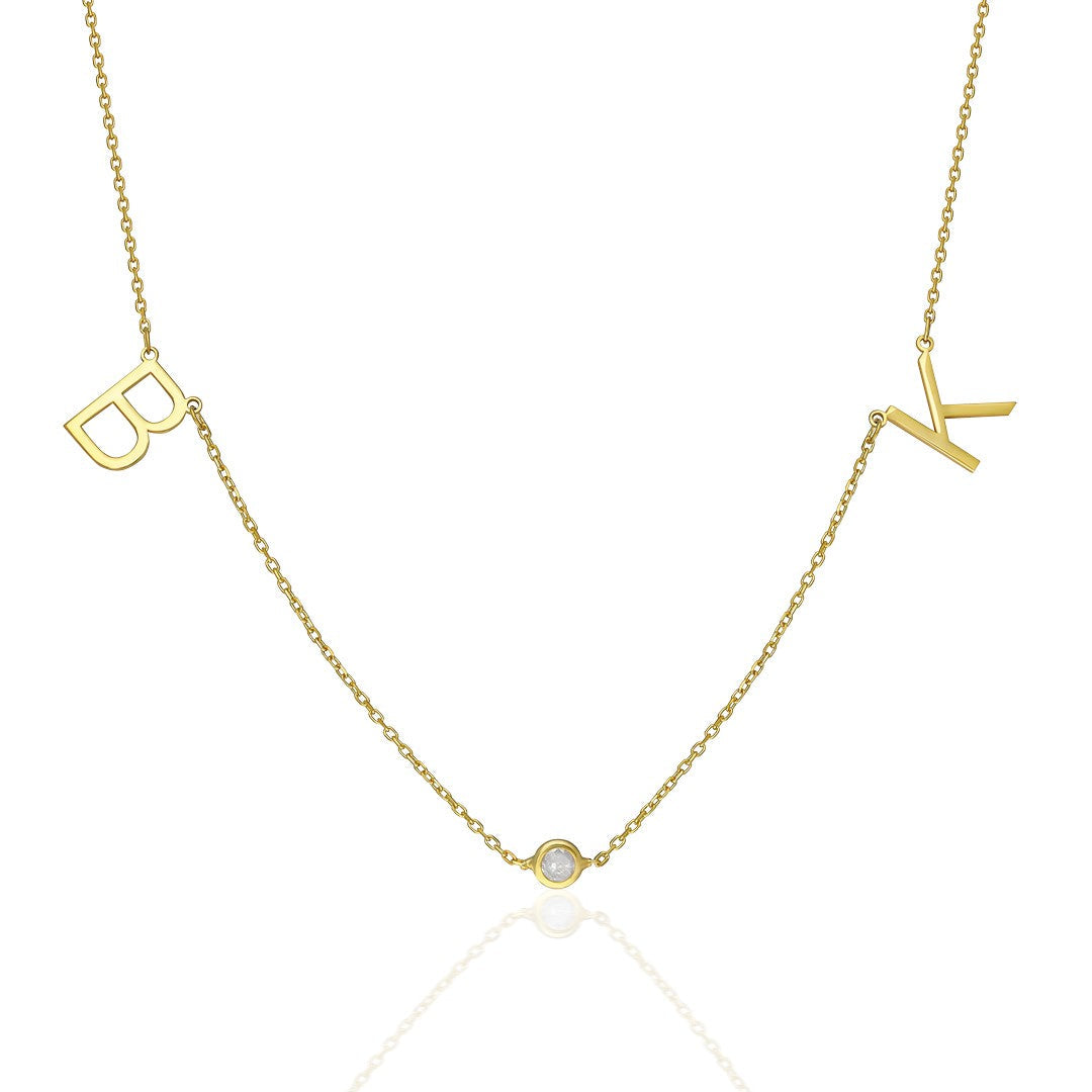 Letter Necklace with Dot Stone - 925 Silver