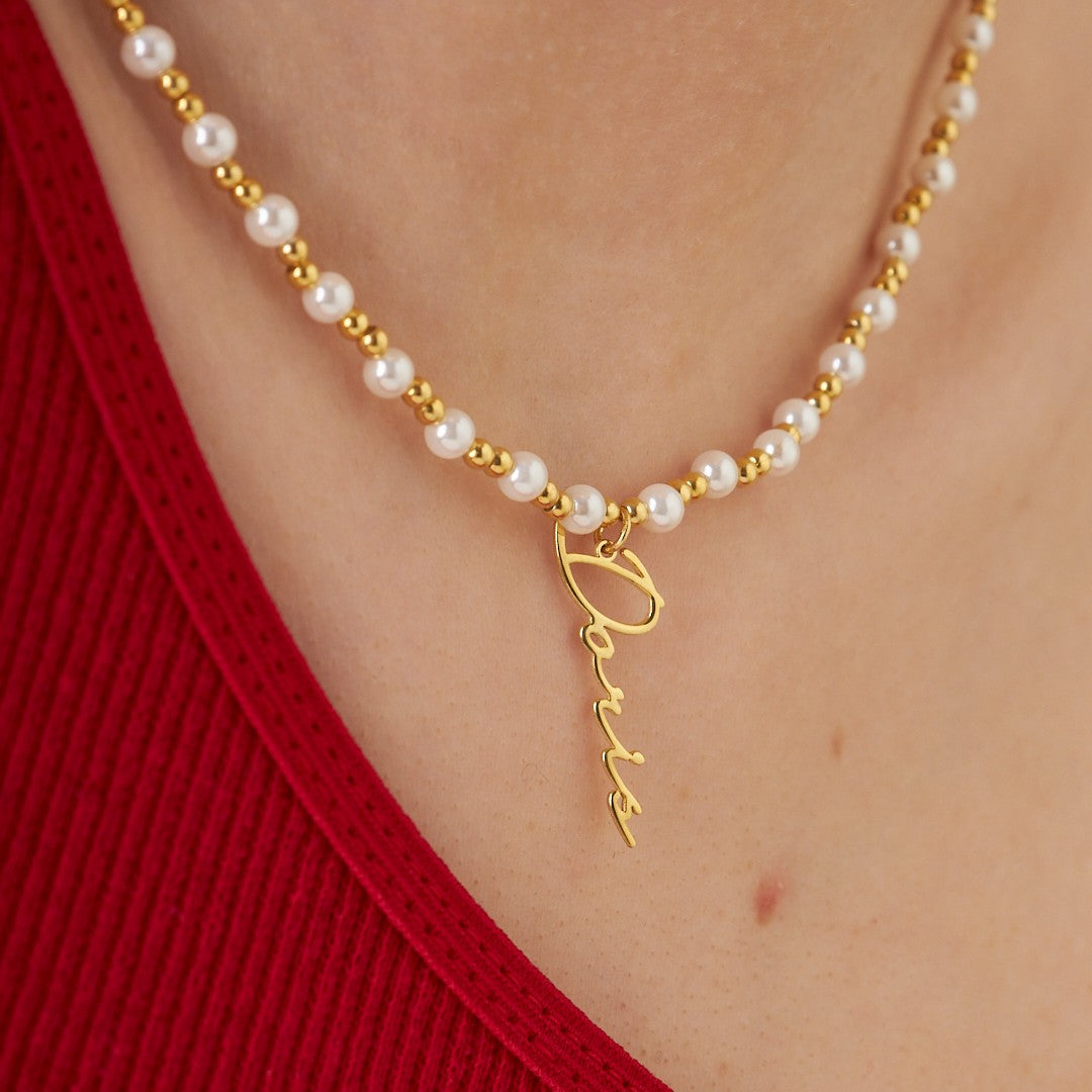 GOLD PERLEN NAMENS SET | 925 SILBER