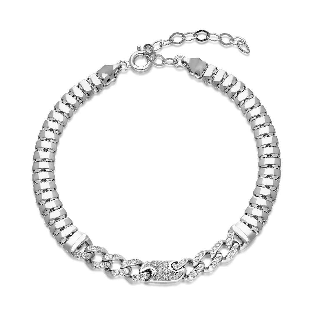Gourmet Bracelet with Herringbone Buttons and Stones - 925 Silver