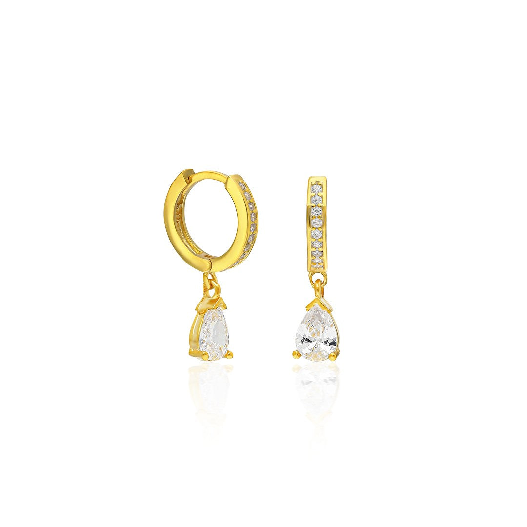 Teardrop Stone Hoop Earrings - 925 SILVER