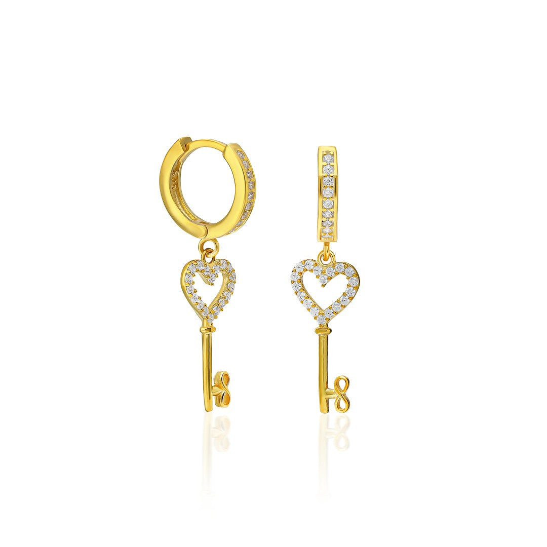 Heart Stone Key Earrings - 925 SILVER