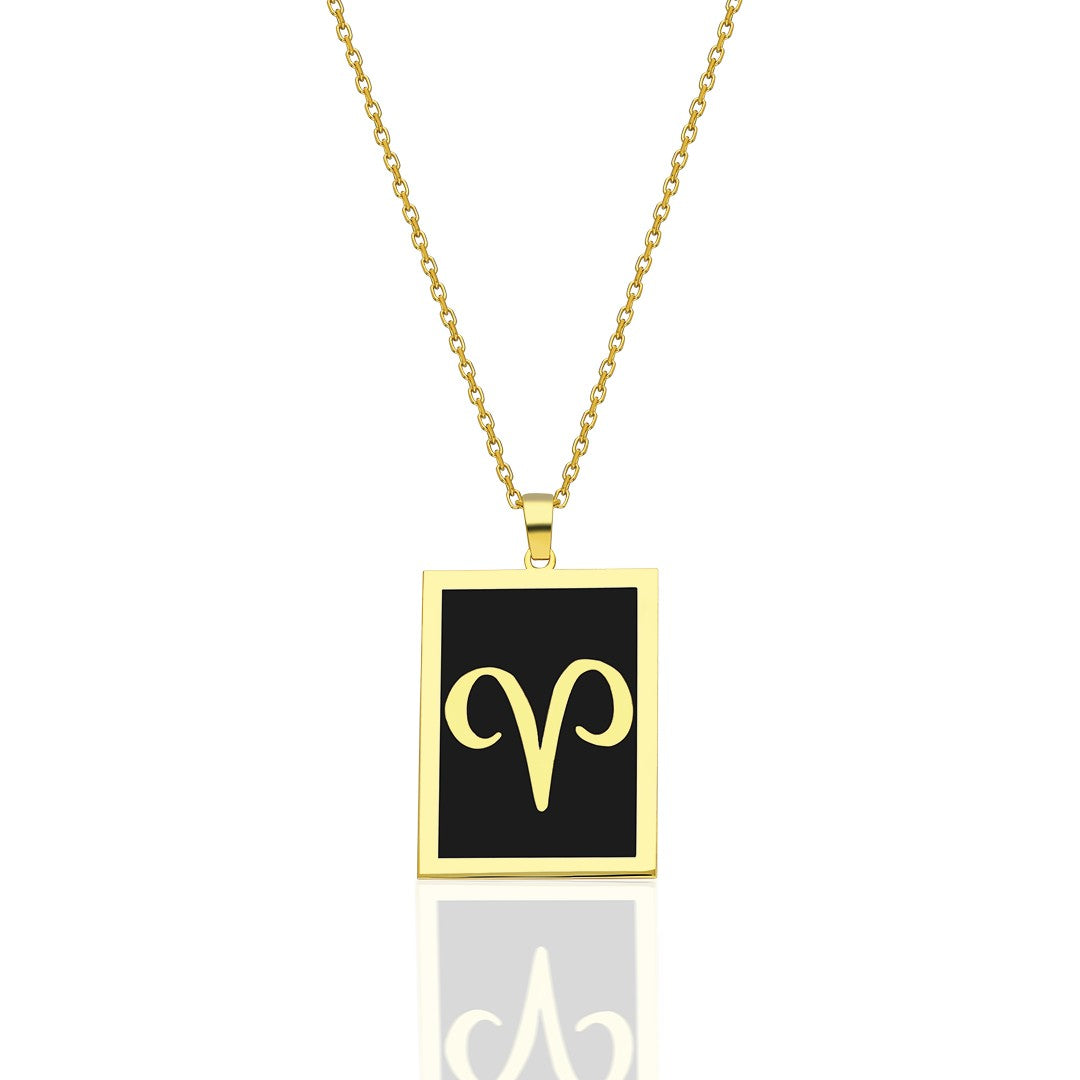 Black Rectangular Aries Necklace - 925 SILVER