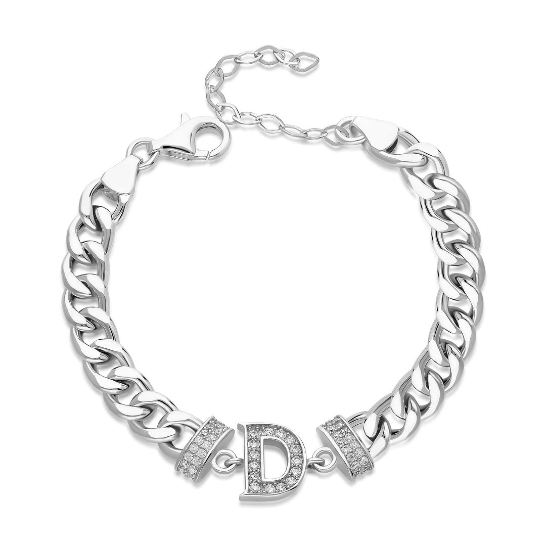 Cubic Letter Bracelet with Zircon Stone - 925 SILVER