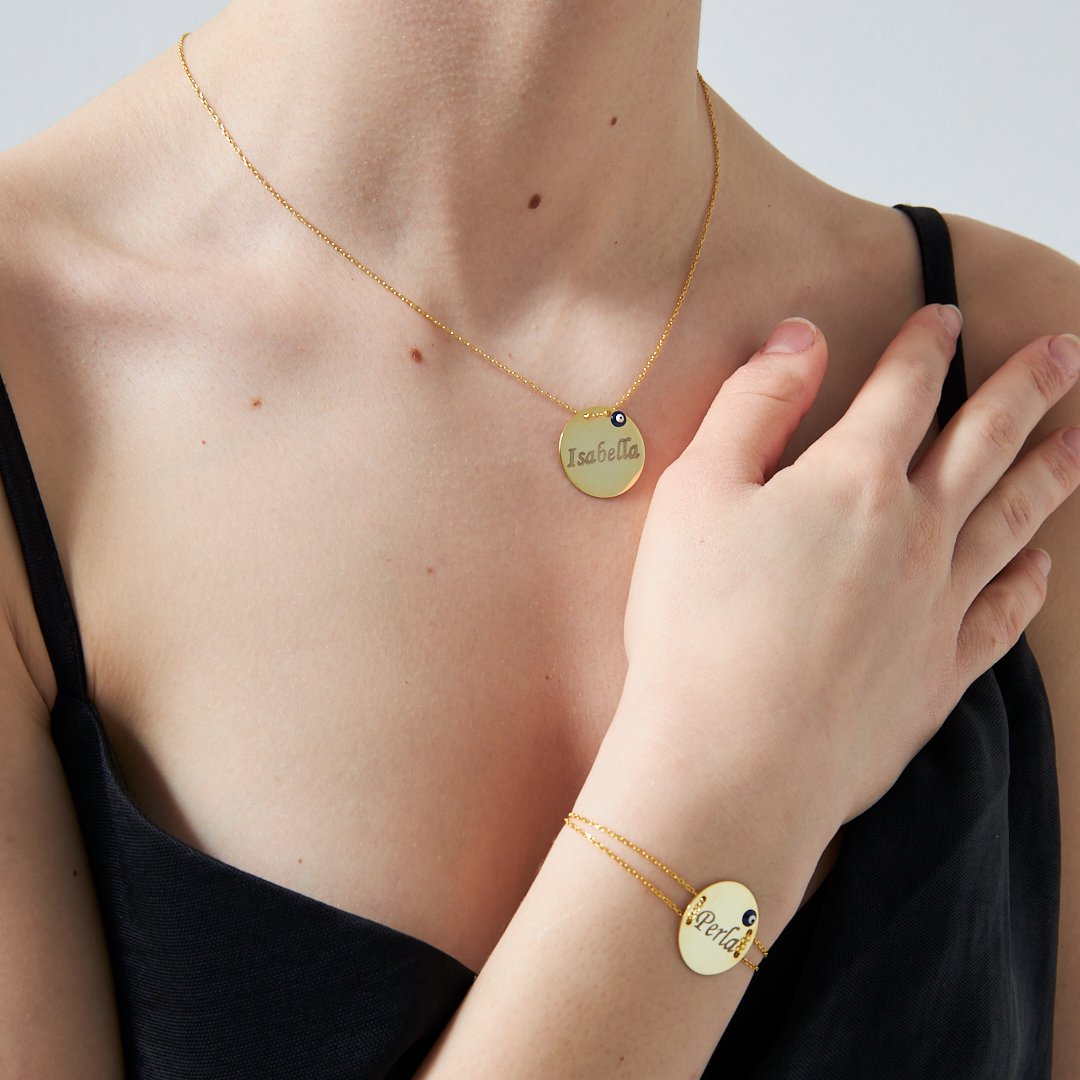 PLATTEN NAMENS SET MIT NAZAR | 925 SILBER