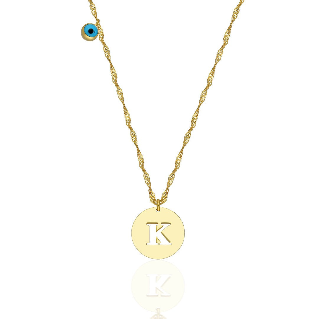 Evil Eye Letter Plate Necklace - 925 SILVER