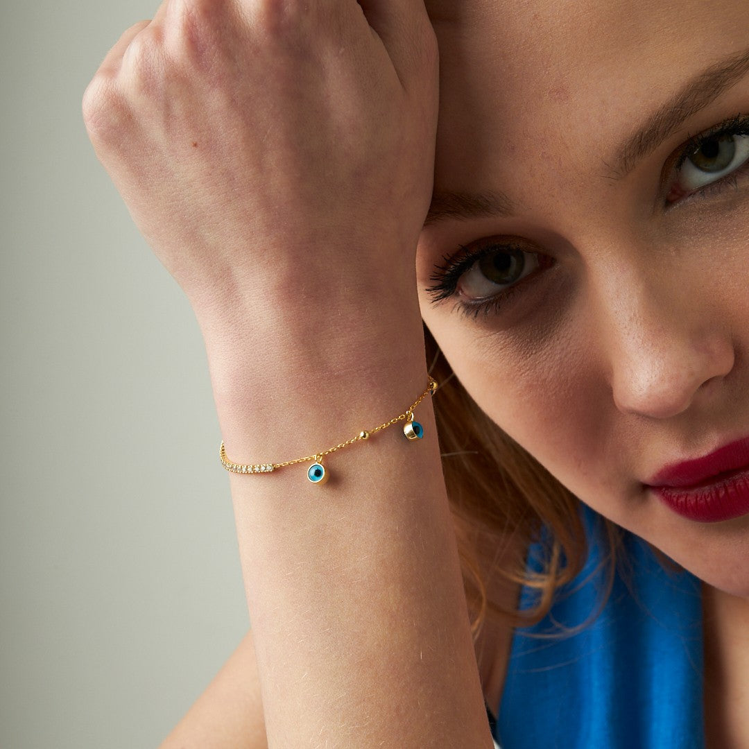 Triple Evil Eye Waterway Chain Bracelet - 925 SILVER