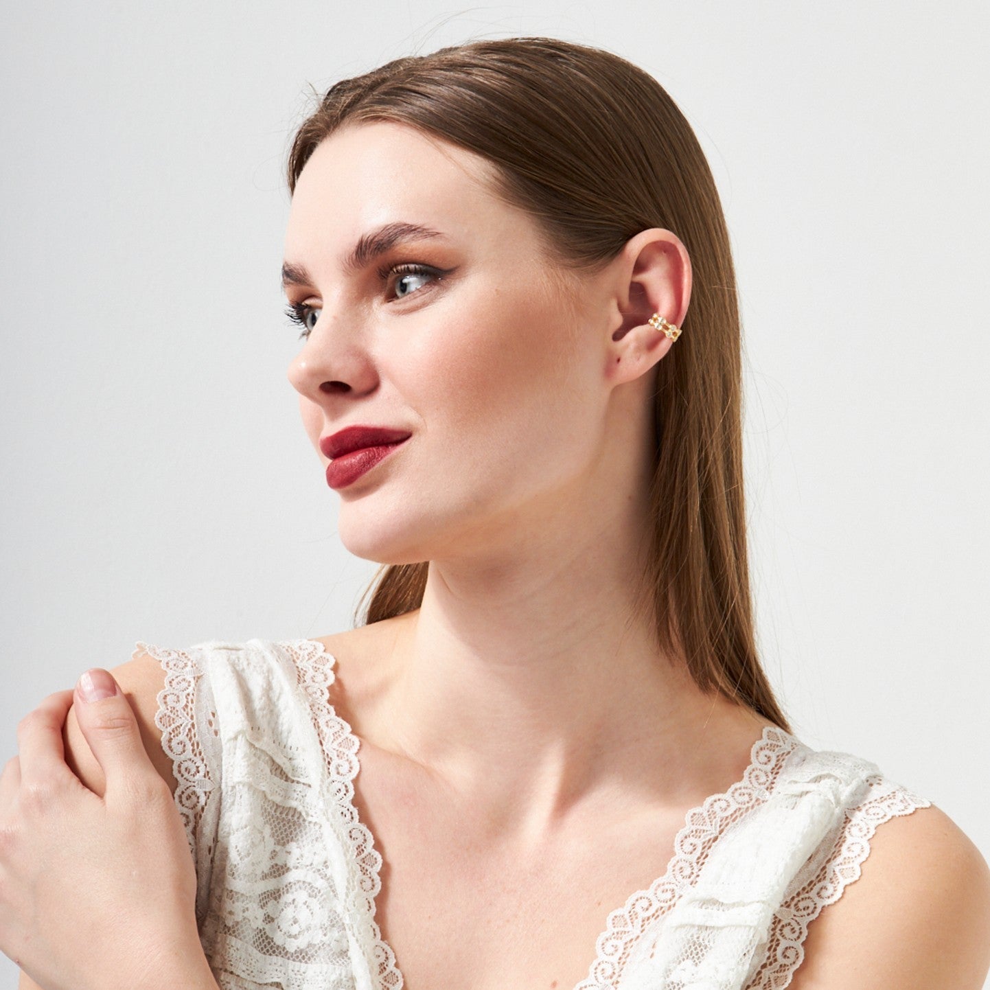 Two Row Stone Cartilage Earrings - 925 SILVER