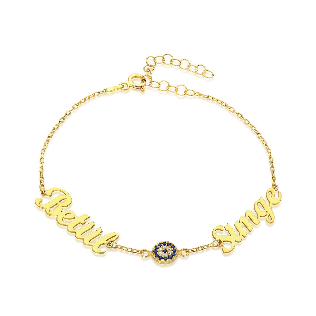Evil Eye Stone Two Name Bracelet - 925 SILVER