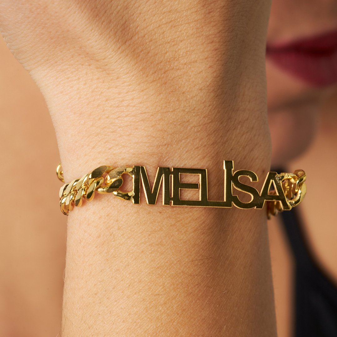 Cuban Chain Thick Name Bracelet - 925 Silver