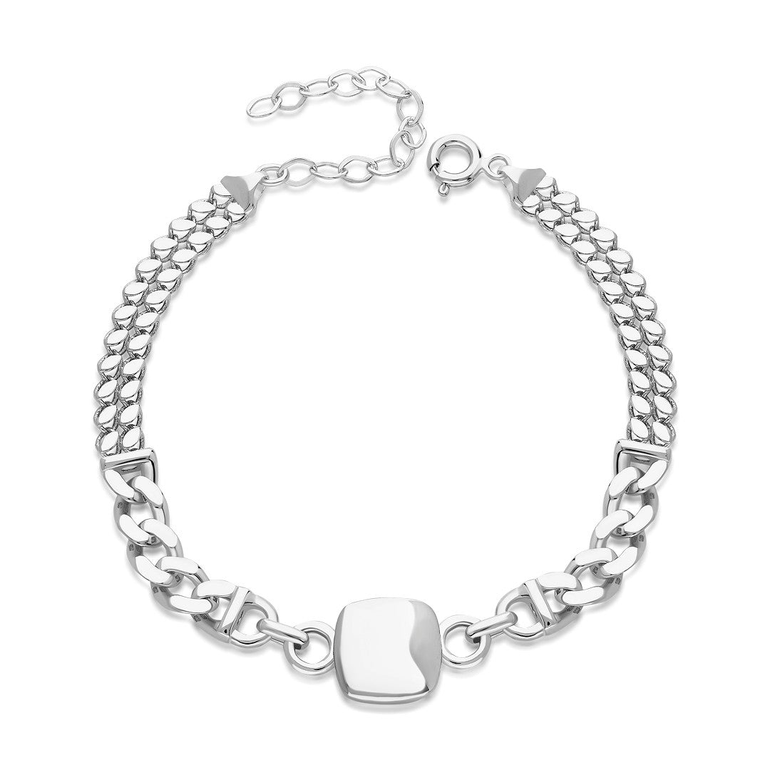 Simple Square Model Two Chain Bracelet - 925 SILVER